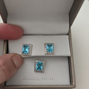 NIB clear and blue cz sterling silver set